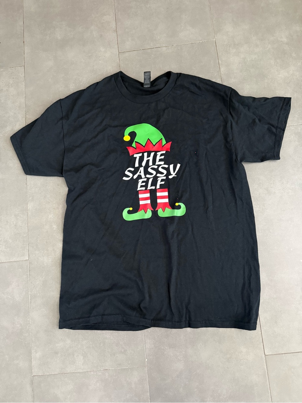 The Sassy Elf Black Graphic Tee size large